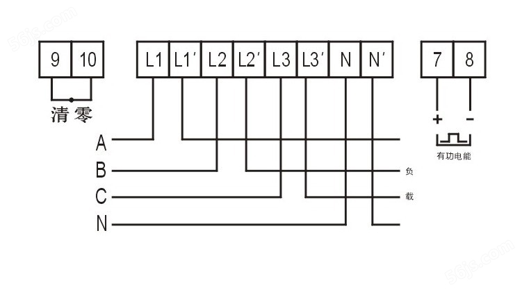 DTS型三相四线只能表直接式接线图